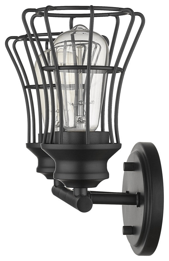 Two Light Matte Black Cage Wall Sconce