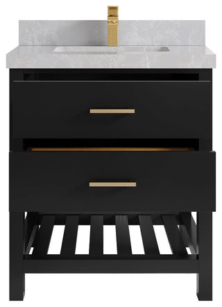 Parker 30" Single Sink Bath Vanity, Black 2" Pearl Gray