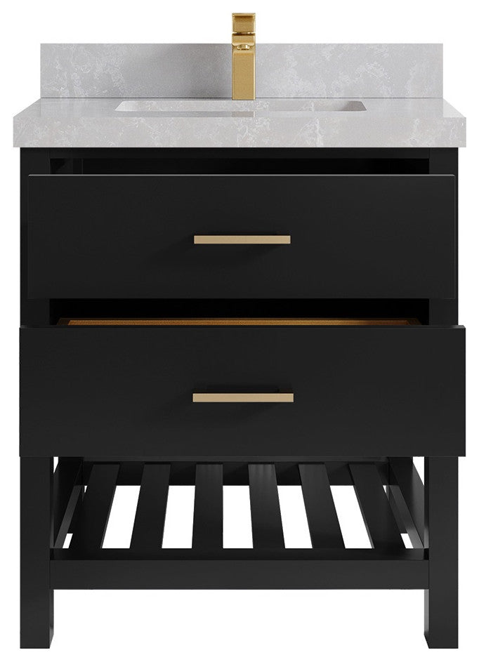 Parker 30" Single Sink Bath Vanity, Black 2" Pearl Gray