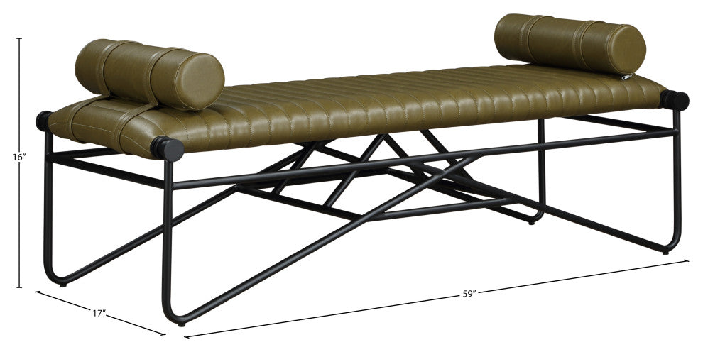 Gatsby Vegan Leather Upholstered Bench, Olive