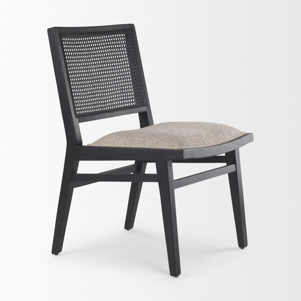 Wynn Beige Fabric With Cane Back And Black Wood Frame Dining Chair (Set of 2)