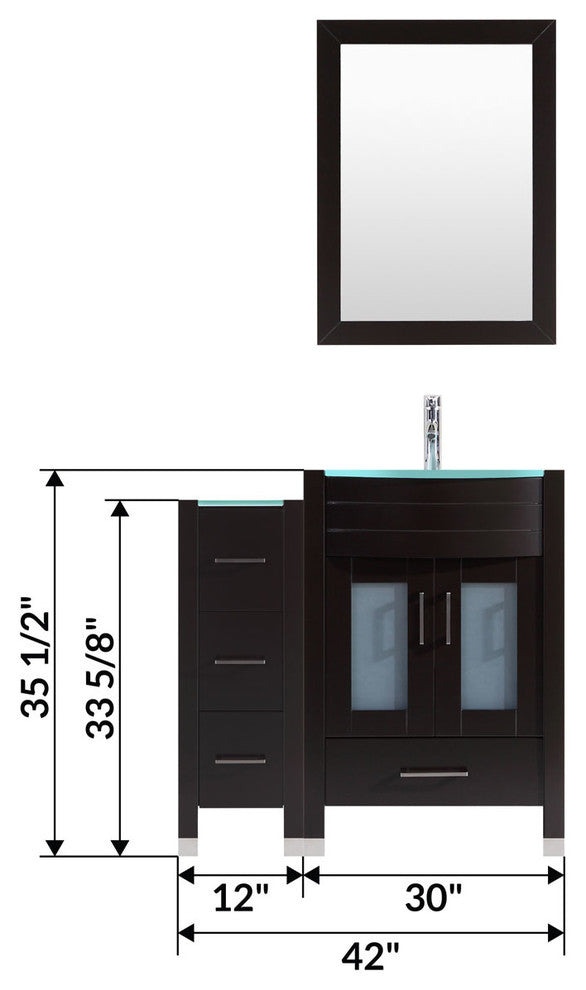 42" Black Vanity, 30" Single Sink Base, Single 12 Drawer Base, LV3-C2-42-B