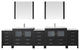 Virtu Dior 126" Double Bathroom Vanity, Zebra Gray, Faucet and Mirrors