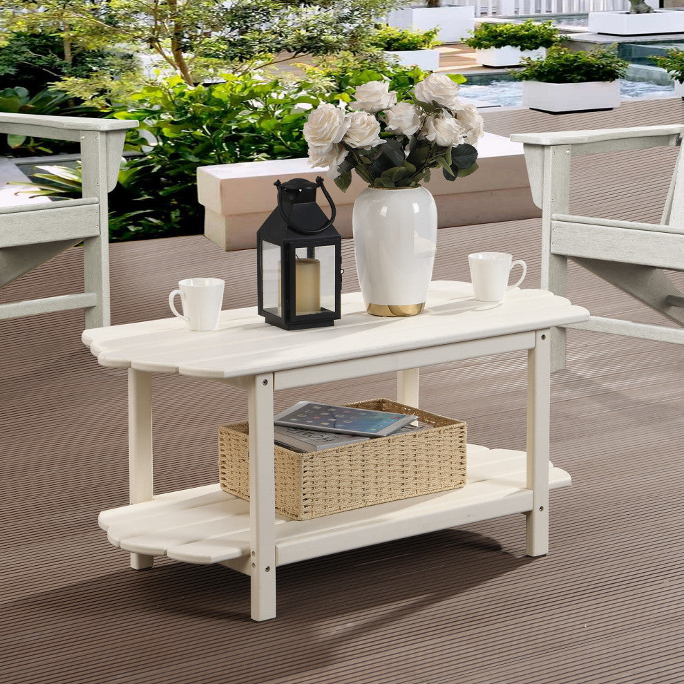 2 Tier Patio Table, Adirondack Outdoor Coffee Table for Backyard Pool, White