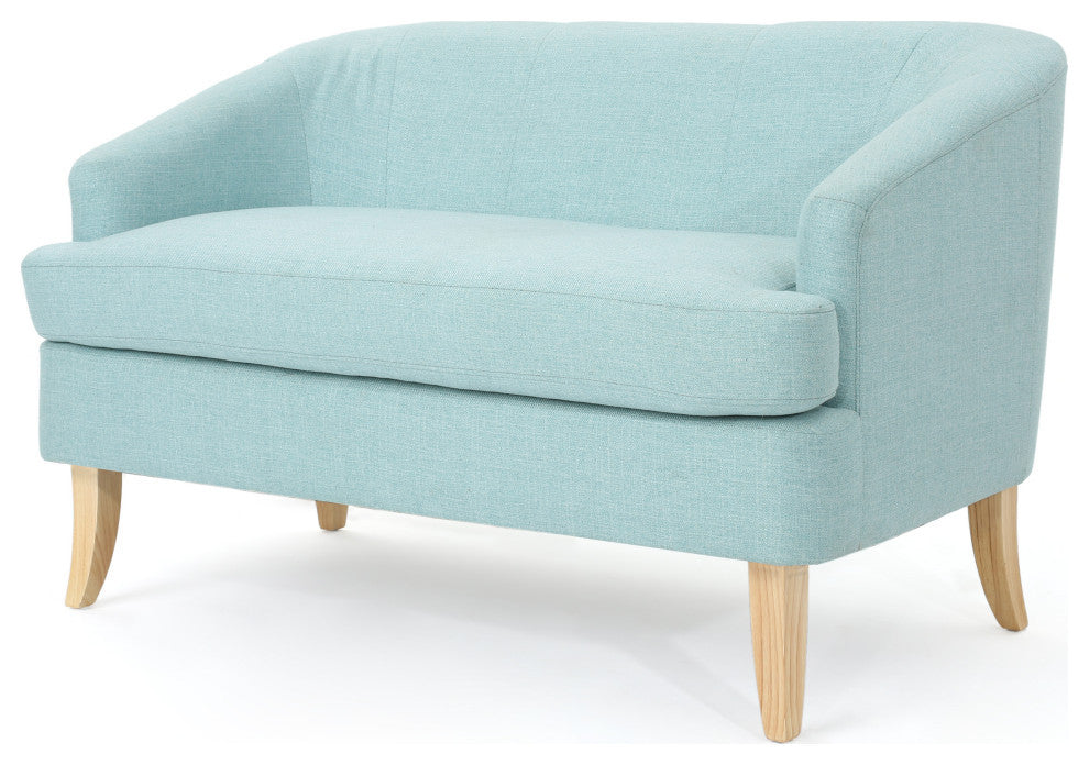 GDF Studio Shelby Mid Century Modern Fabric Loveseat, Light Blue