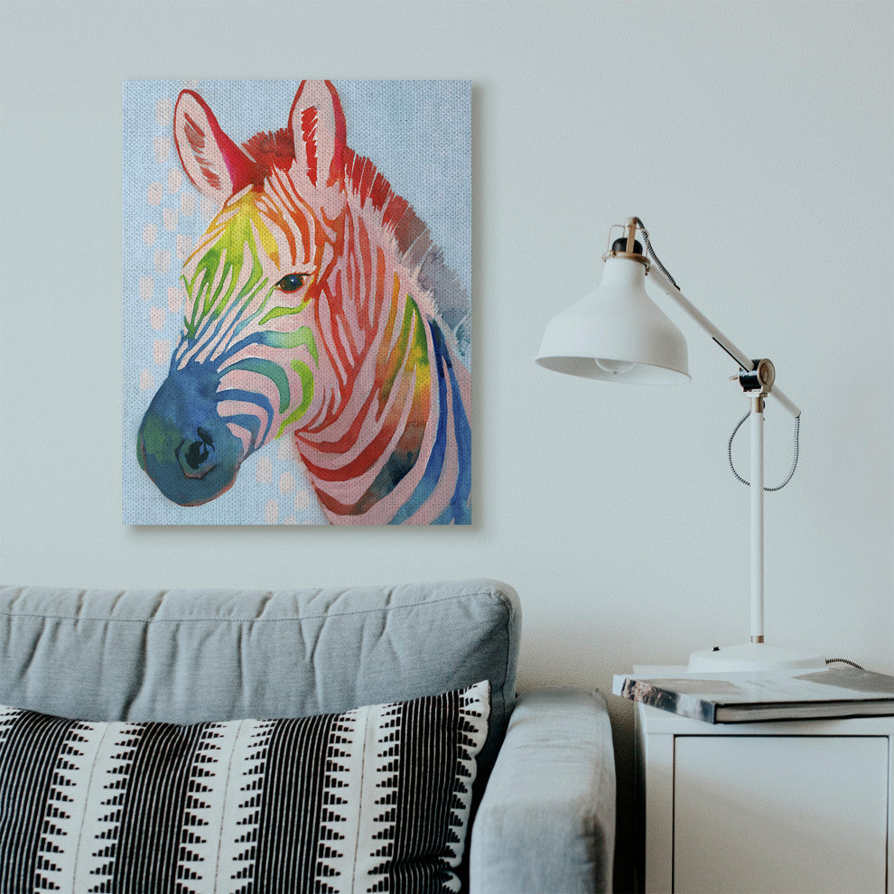 Colorful Abstract Zebra Animal Rainbow Blue Drawing, 30"x40"