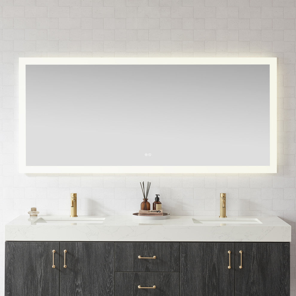 Beijing Rectangular Frameless LED Wall Bath Vanity Mirror, Acrylic, 72"w X 32"h