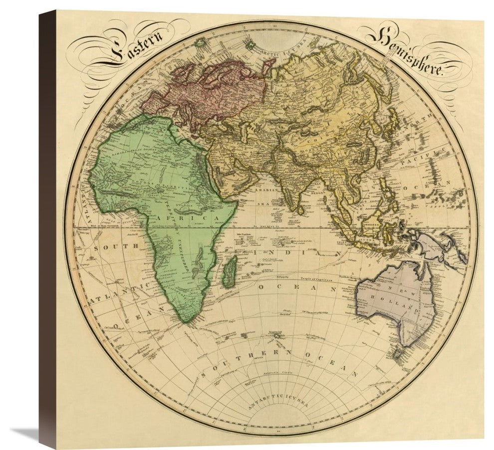 "Eastern Hemisphere, 1831" Stretched Canvas Giclee by Daniel Lizars, 22"x22"