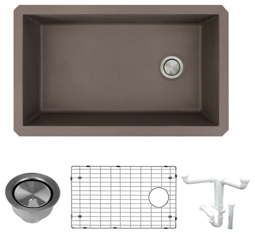 Radius Granite 31-in Undermount Kitchen Sink Kit in Espresso
