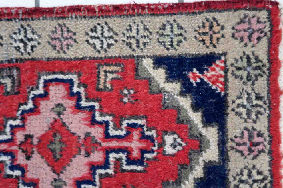 Handmade Vintage Persian Hamadan Mat 1.2'x1.9', 38cmx59cm 1970s