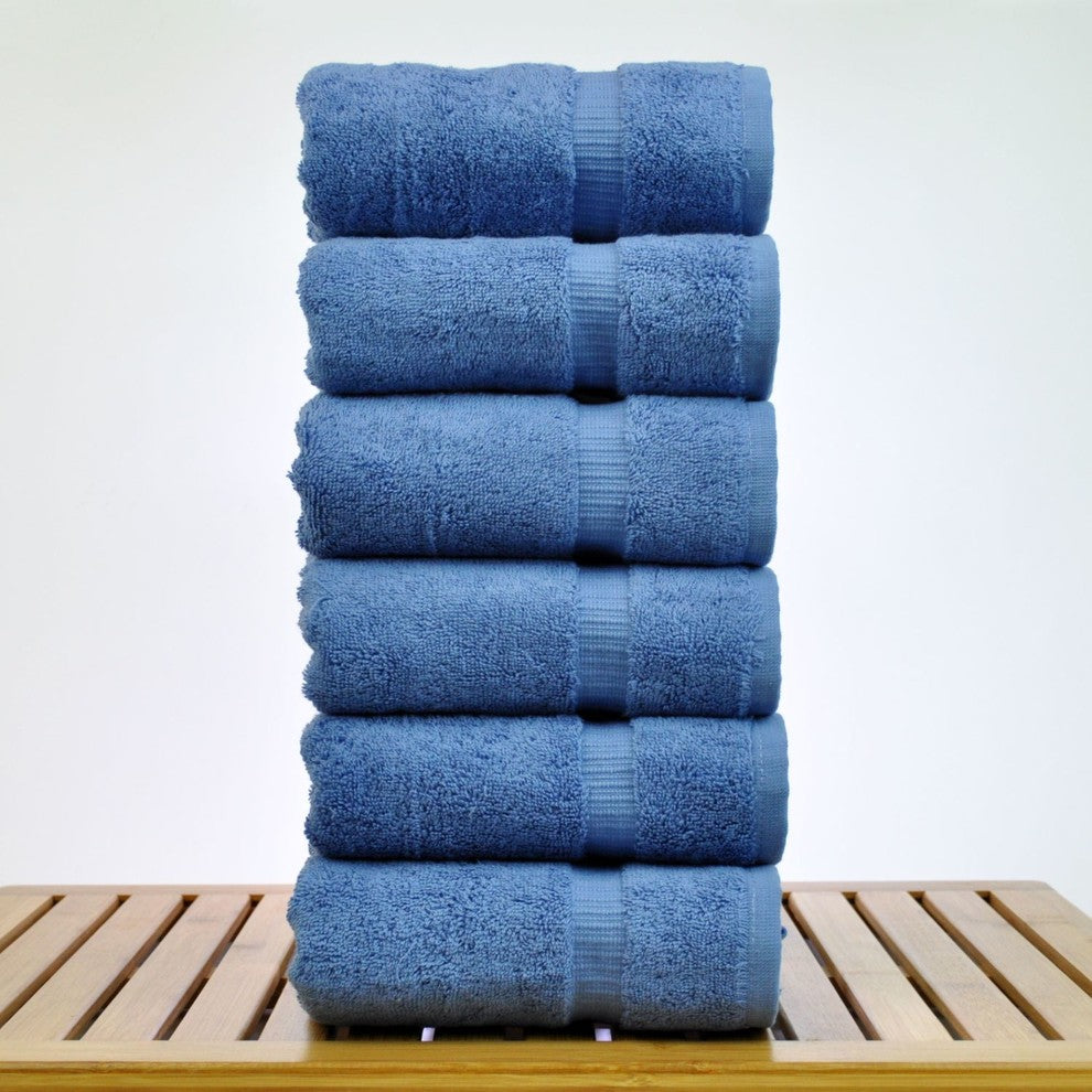Dobby Border Luxury Hotel and Spa Hand Towel, Set of 6,  Wedgewood