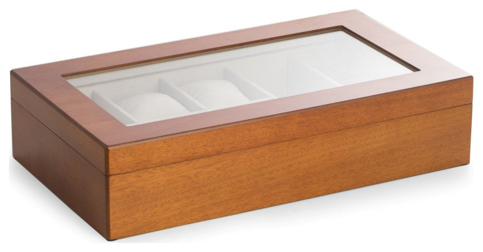 Cherry Wood 6 Watch and 2 Sunglass Storage Box