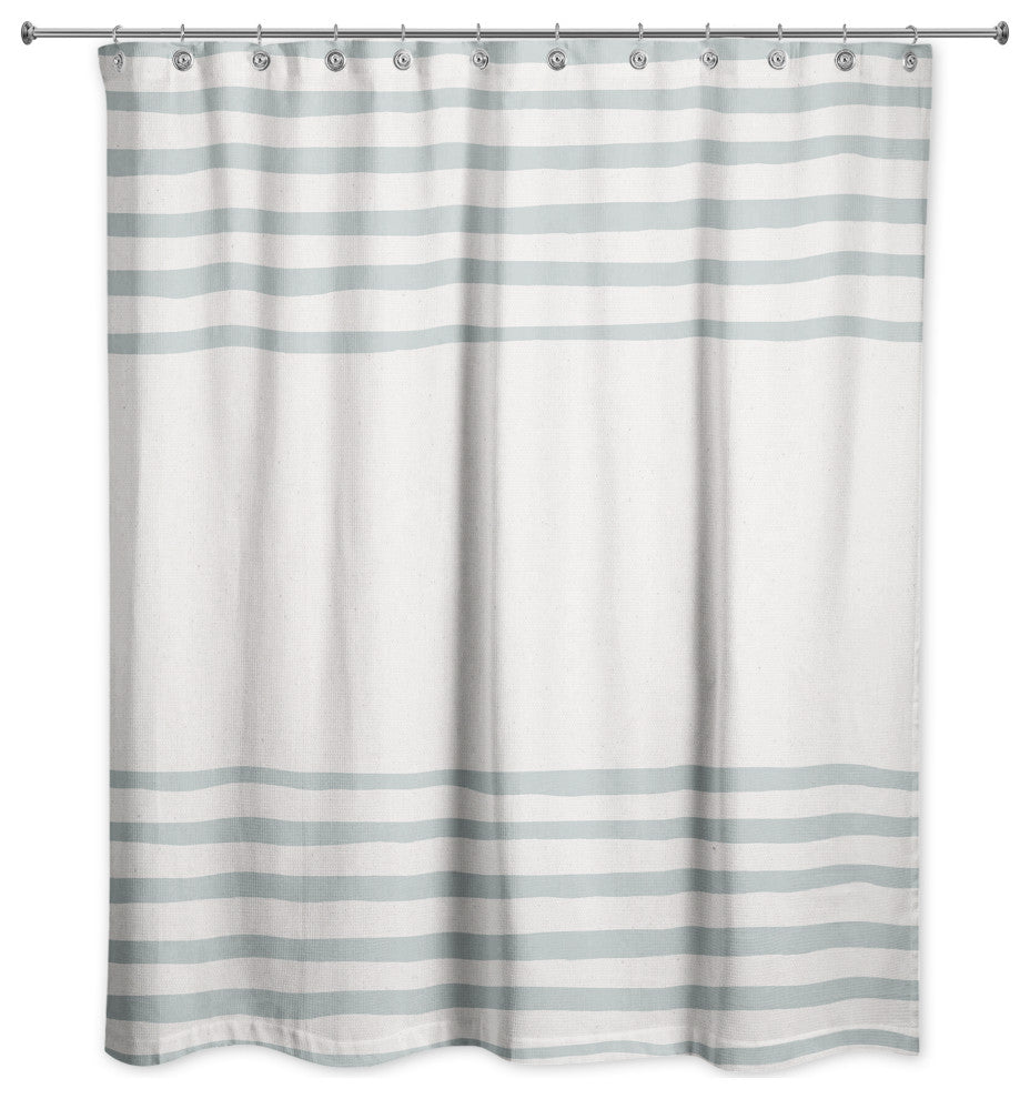Soft Blue Linen Stripes 71x74 Shower Curtain