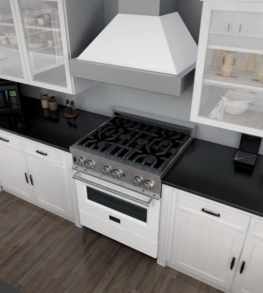 ZLINE 30" Dual Fuel Range With Griddle and White Matte Door