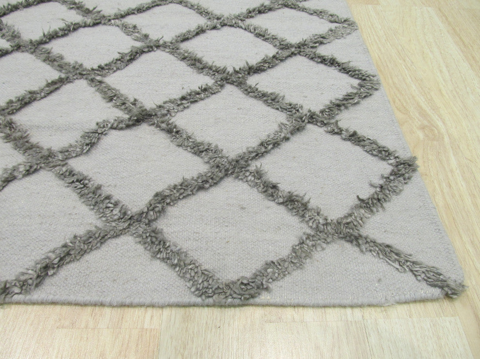 Handwoven Wool and Viscose Gray Transitional Trellis Marakesh Trellis Rug, 9'x12'