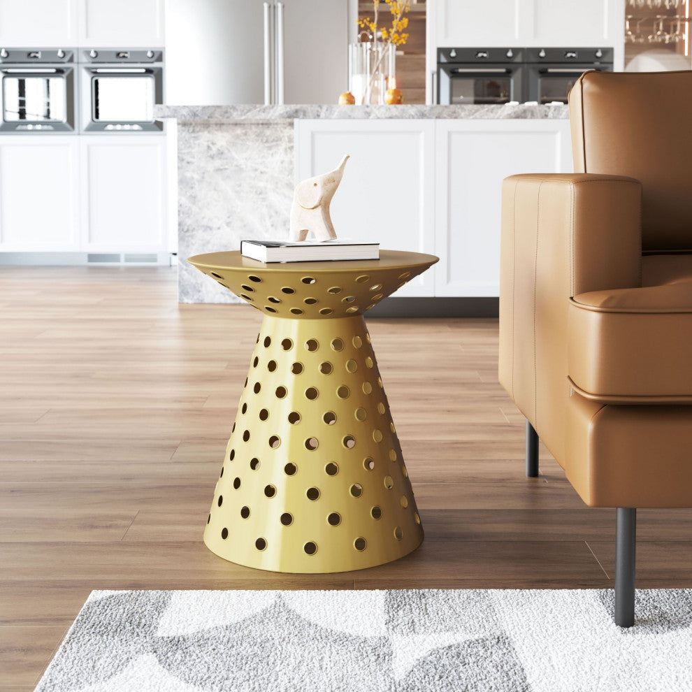 Sofa Side Table, Round, Aluminum, Metal, Gold, Lounge Cafe Lobby Hospitality