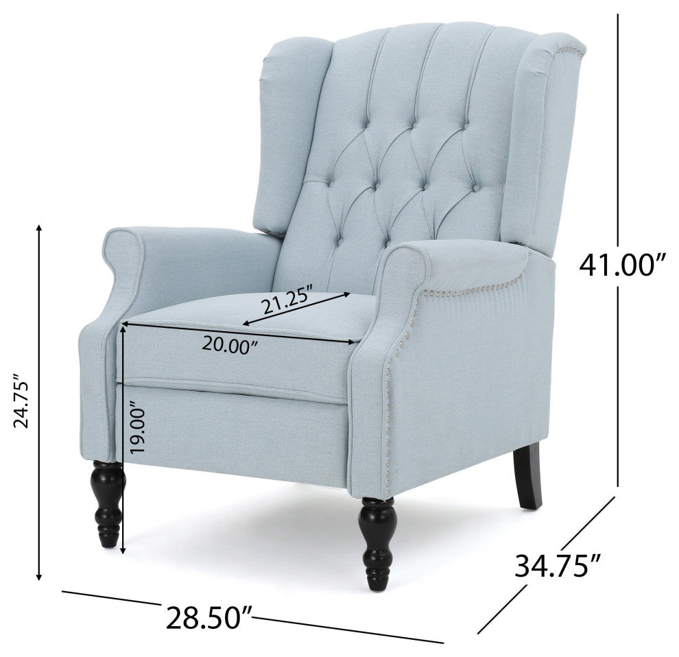 GDF Studio Elizabeth Tufted Back Recliner, Light Sky/Fabric