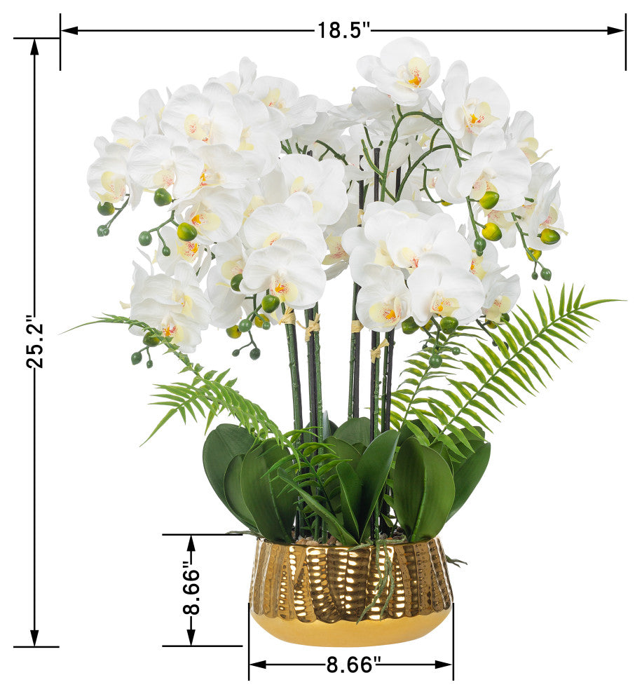 Faux Phalaenopsis Orchid Floral Arrangement, Ceramics Vase