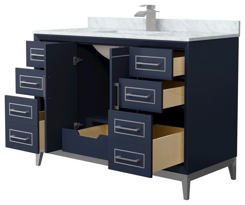 Marlena 48" Dark Blue Single Vanity, Top, Nickel Trim