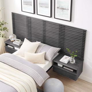 Render Wall Mount Twin Headboard and Modern Nightstands, Charcoal