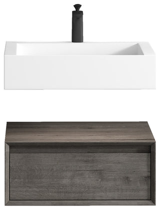 Alysa 24" Floating Bath Vanity, Acrylic Sink/Single Faucet Hole, Smoke Oak