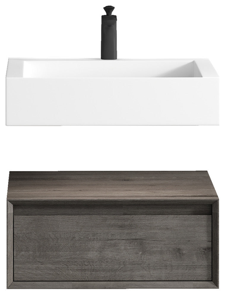 Alysa 24" Floating Bath Vanity, Acrylic Sink/Single Faucet Hole, Smoke Oak