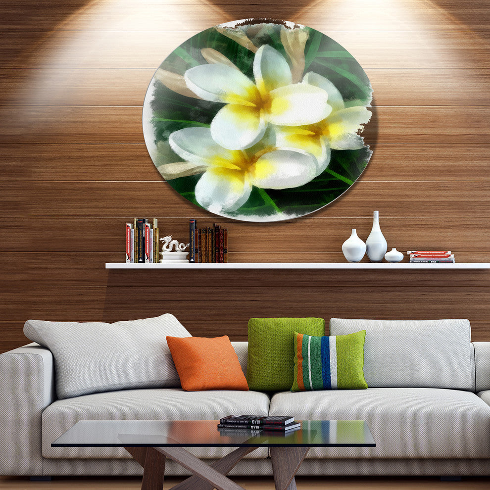 Cute Frangipani Flowers Watercolor, Flower Disc Metal Wall Art, 23"