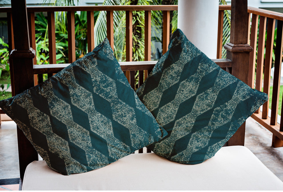 Pyramid Stripe Indoor/Outdoor Throw Pillow, Teal, 16x16"