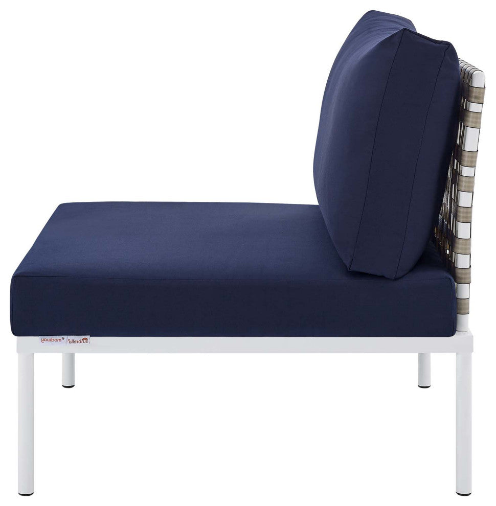 Lounge Sectional Sofa Chair Table Set, Sunbrella, Aluminum, Blue Navy, Outdoor
