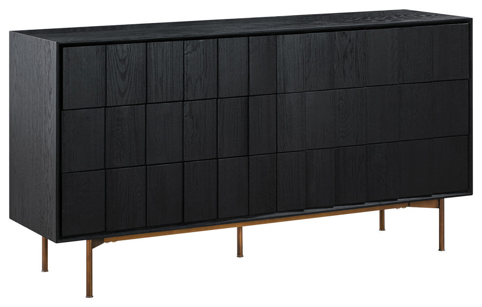 Carnaby 6 Drawer Dresser in Black Brushed Oak and Bronze