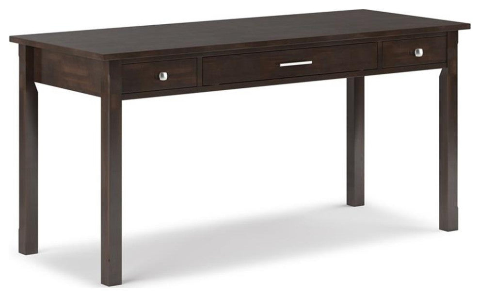 Simpli Home Avalon 60" Contemporary Solid Wood Computer Desk in Tobacco Brown