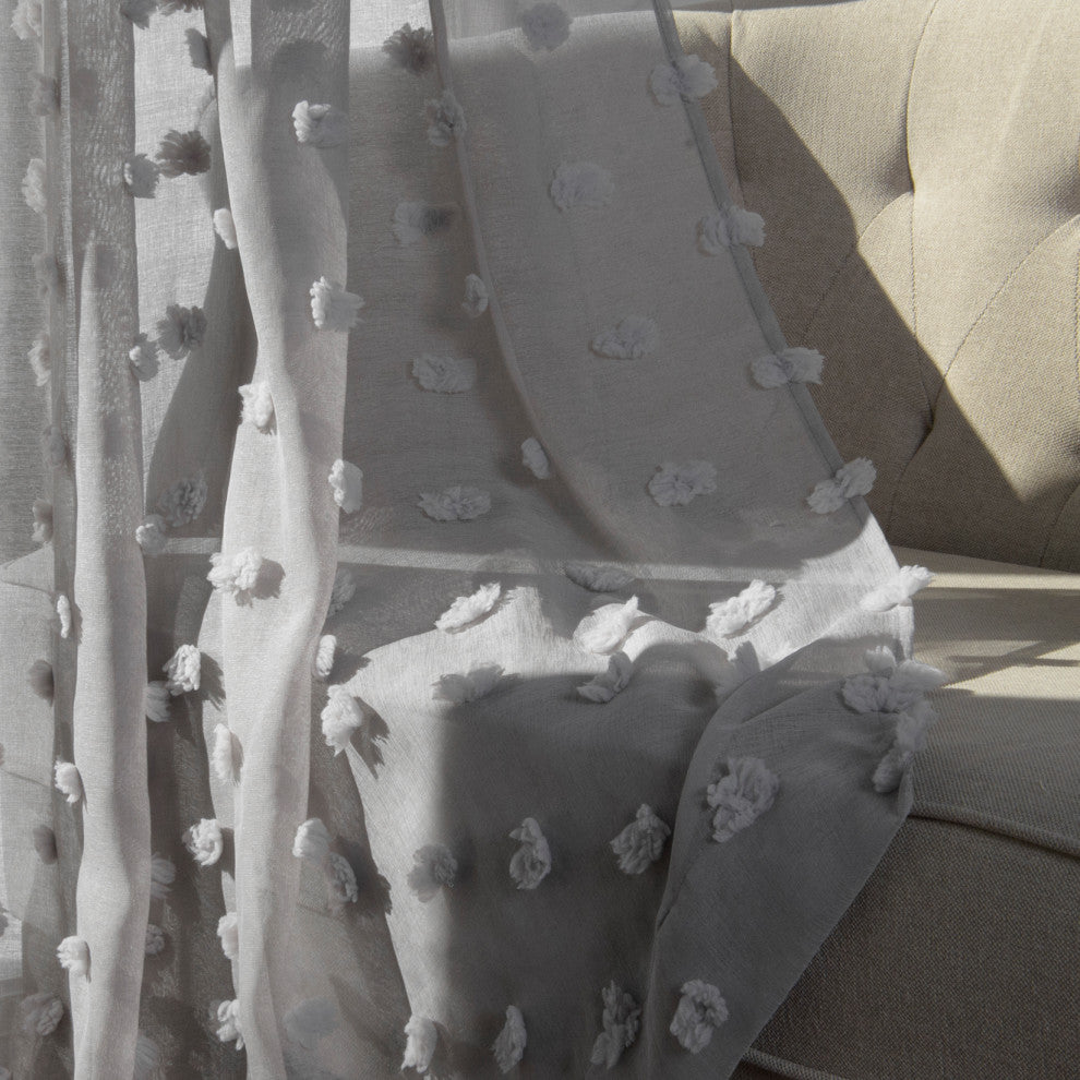 Sheer Textured Dot Curtains, Grey