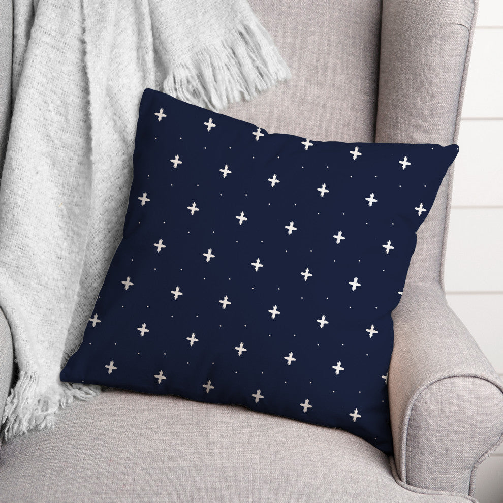 Navy Coastal Cross Dots 18x18 Spun Poly Pillow