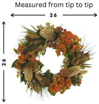 26" Fall Wreath with Hydrangeas, Lilacs and Wheat