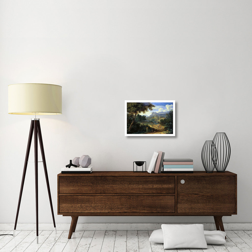 "Italian River Landscape with Herdsman and Cattle" Print by Boudewyns, 24"x17"