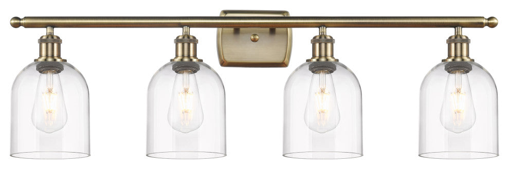 Ballston-Bella 4-Light 36" Bath Vanity Light, Antique Brass, Clear