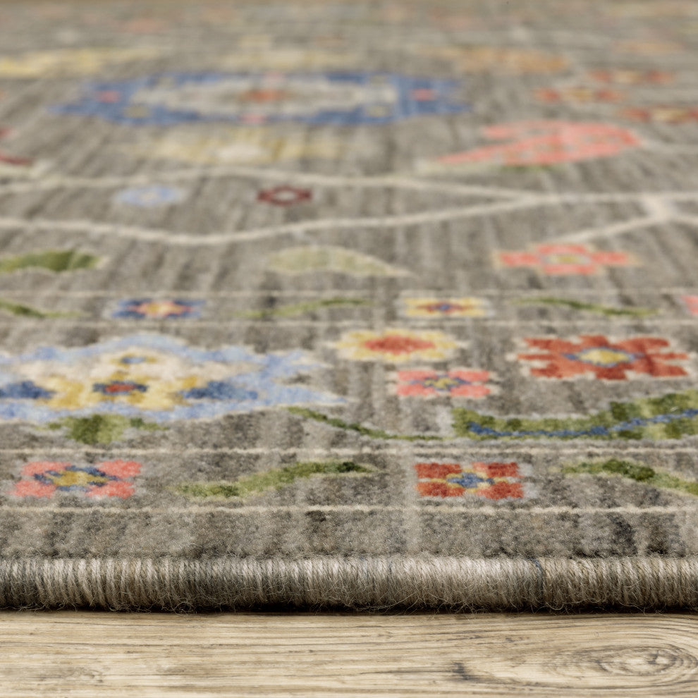 Leoness Persian Floral Indoor Area Rug, Grey, 7'10" x 10'10"