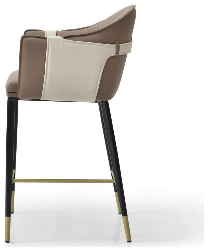 Modrest Calderon - Modern Brown & Beige Vegan Leather Counter Chair