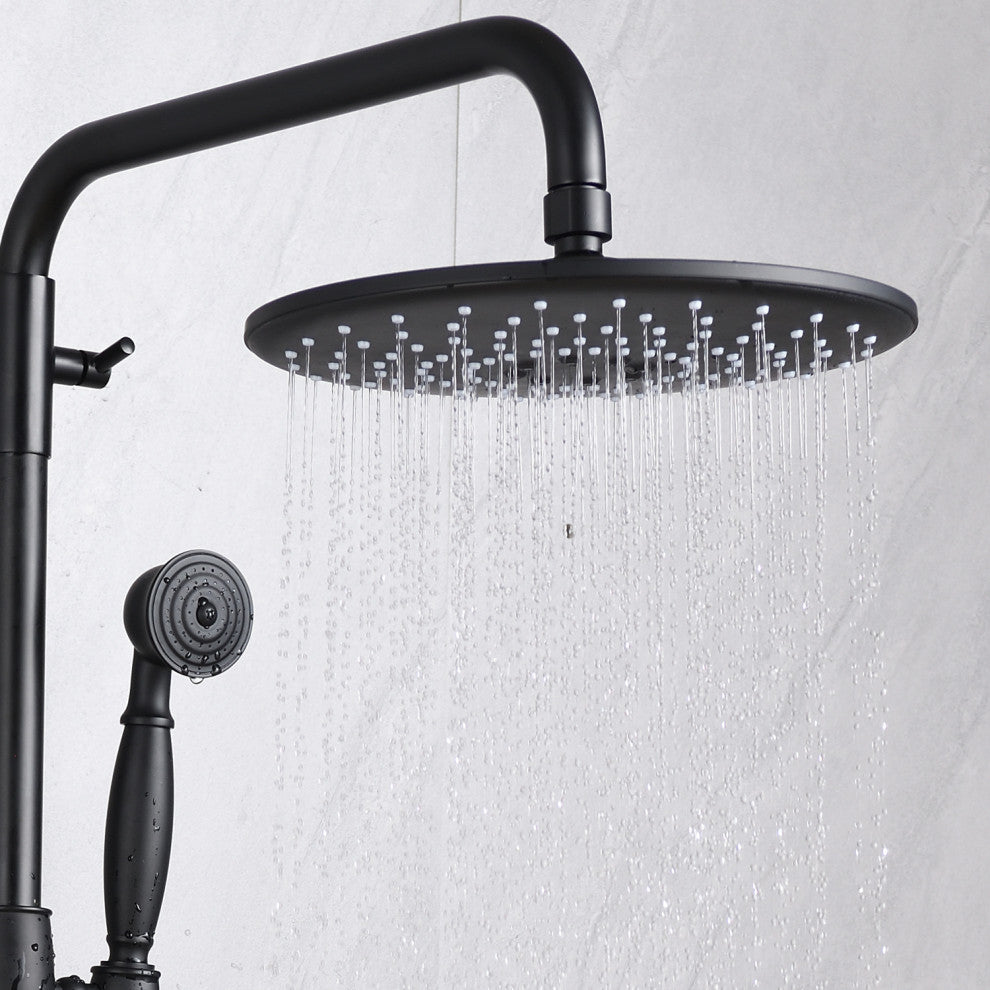Antique Brass Bathroom Shower Faucet Set Wall Mounted Exposed Shower System, Matte Black
