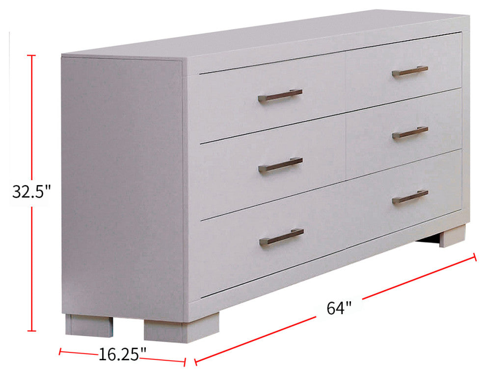 6 Drawers Wood Dresser, White
