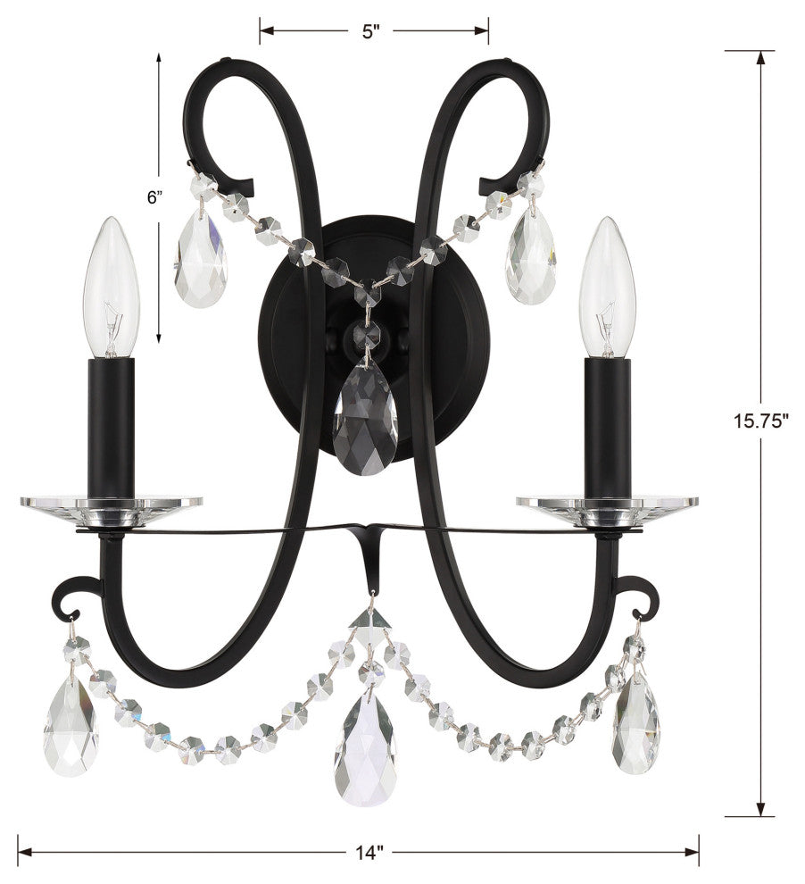 Crystorama Lighting Group 6822-CL-MWP Othello 2 Light 16" Tall - Matte Black