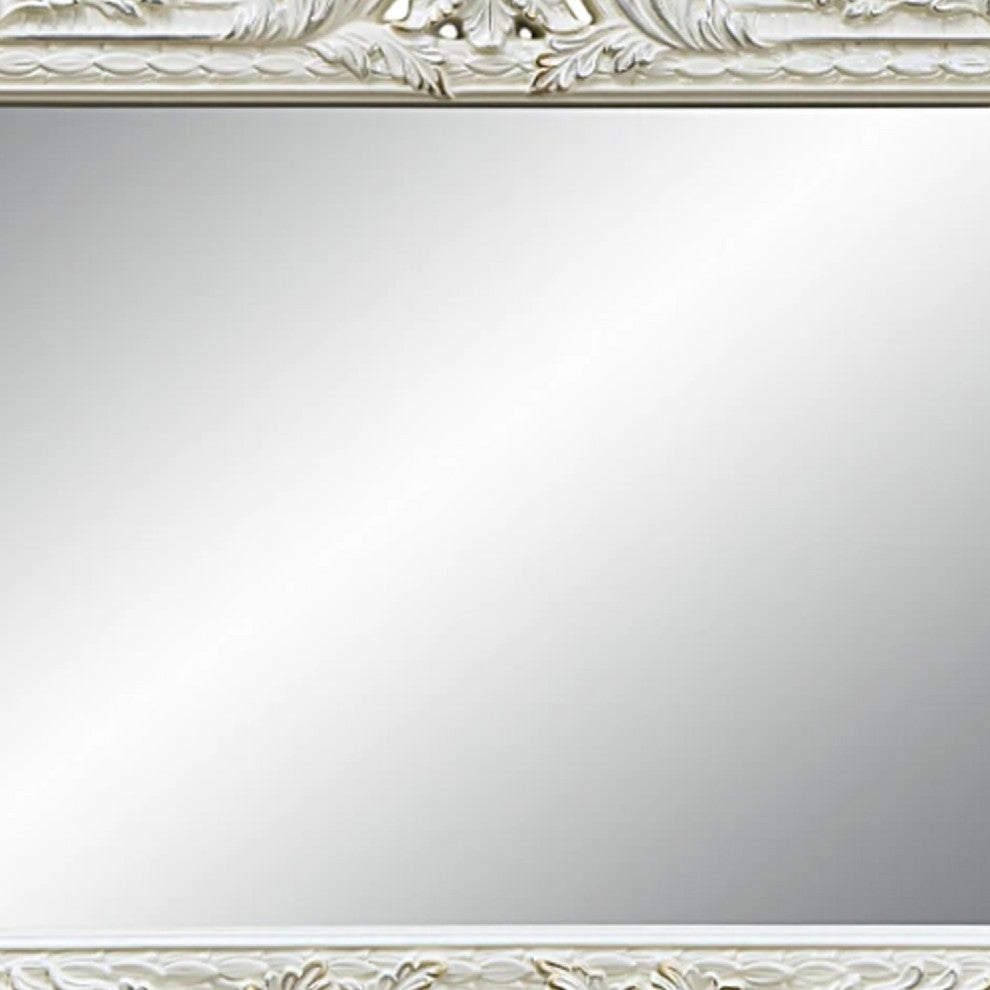 Benzara BM275672 Classic Ornate Carved Mirror, Crowned Top Frame, Wood, White