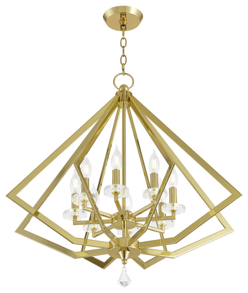8 Light Chandelier, Polished Brass