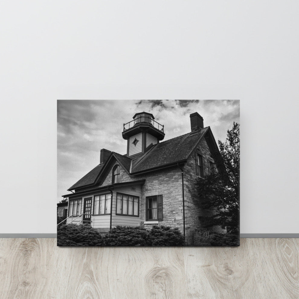Cedar Point Lighthouse in Black & White Canvas Wall Art Prints, 16" X 20"