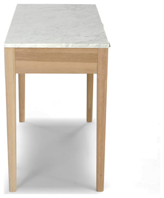Meno 36" Rectangular Italian Carrara White Marble Console Table, Oak
