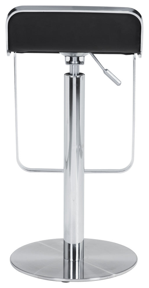 Modern Black Faux Leather and Chrome Adjustable Pedestal Barstool