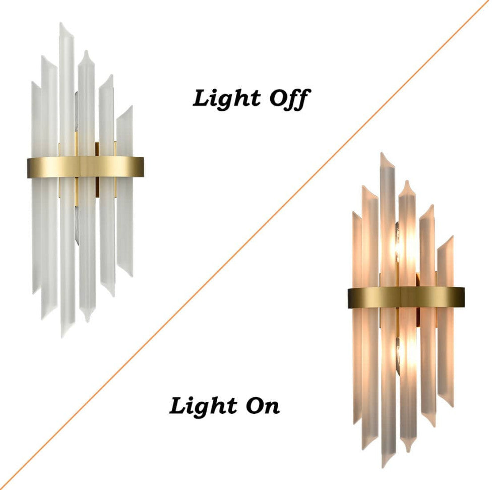 Modern Gold Wall Sconces Set of Two With Crystal Frosted Glass