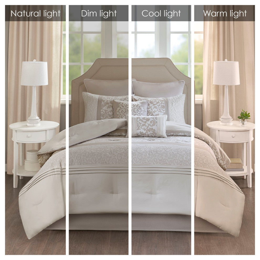 510 Design Ramsey Embroidered 8 Piece Comforter Set, Neutral, Cal King