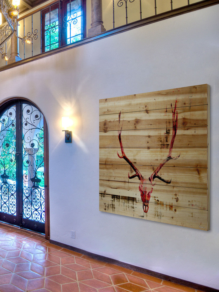 "Hot Temper" Painting Print on Natural Pine Wood, 40"x40"