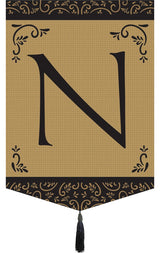Double Applique Monogram "N" Tassel Burlap Garden Flag